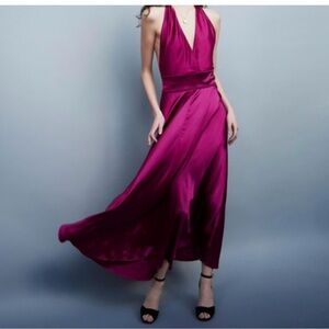 Maje One-Shoulder Satin Dress in Magenta